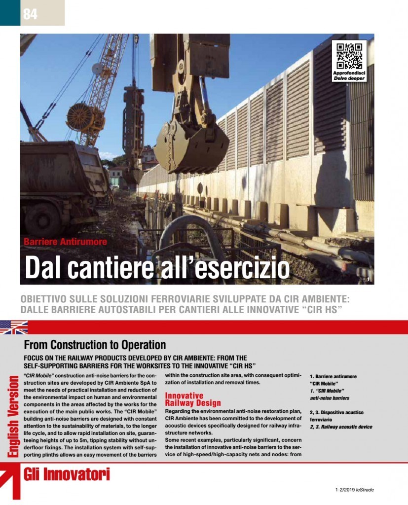 Articolo sulla rivista Le Strade febbraio 2019 - Barriere antirumore - Dal cantiere All'esercizio