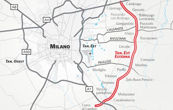 Planimetria della tangenziale Est Esterna di Milano
